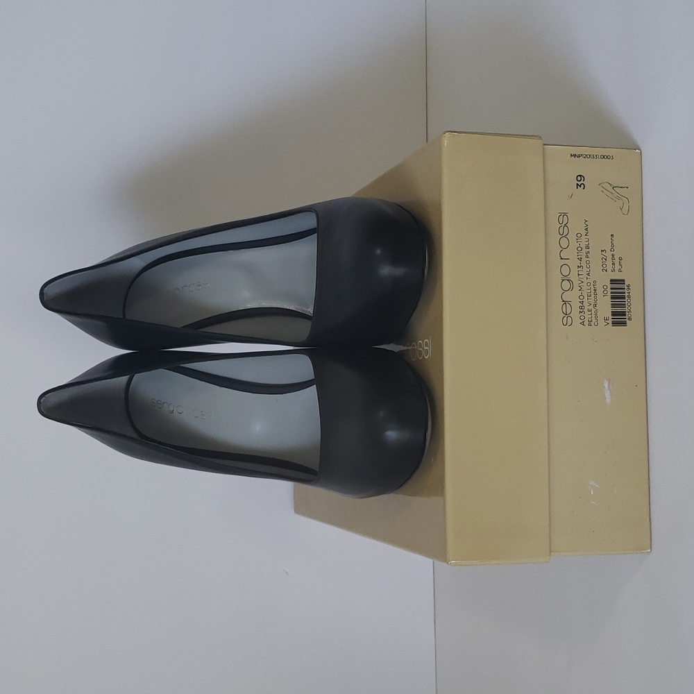 Brand New Sergio Rossi Navy Blue Leather Platform Pump SZ 39 MSRP $730